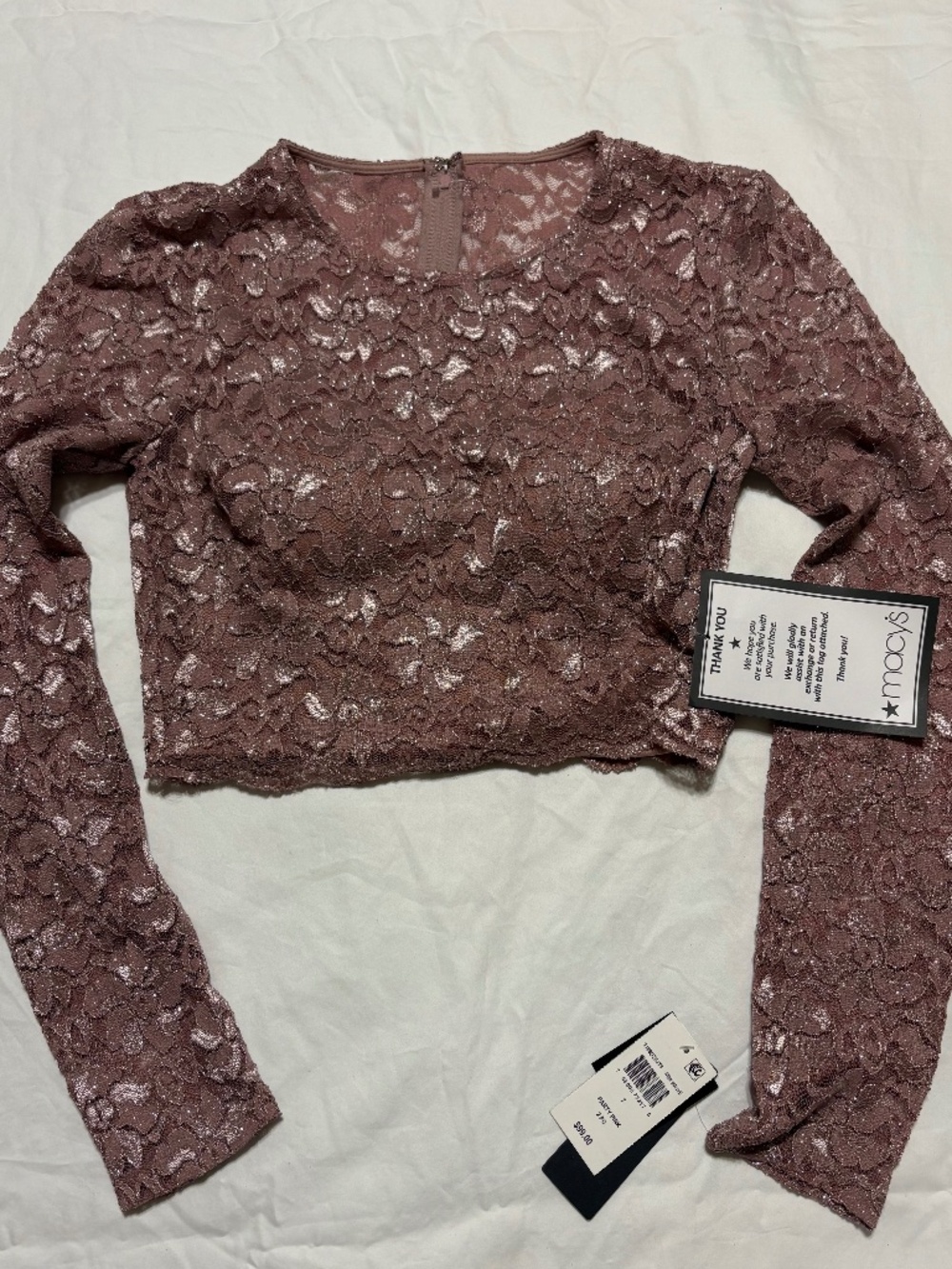 NWT 2007 Vintage City Studio Metallic Lace Crop Top Size 7 Macy’s Y2K